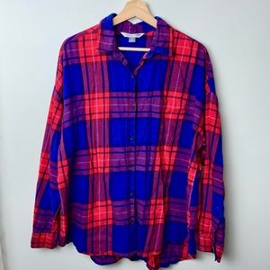 Old Navy Blue/ Red Boyfriend Flannel Shirt Size XL